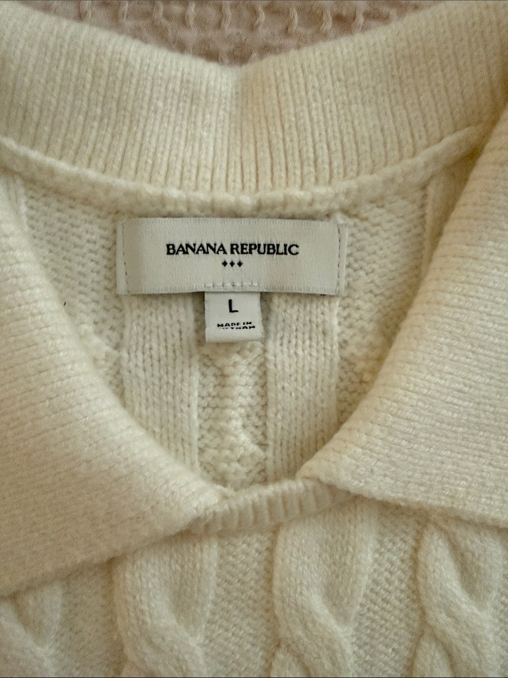 Banana Republic Cropped Cream Cable-Knit Polo Sweater Size Large NWOT - Picture 2 of 4